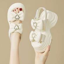 坡跟凉鞋女夏季蝴蝶结2025新款百搭小个子松糕厚底高跟罗马鞋