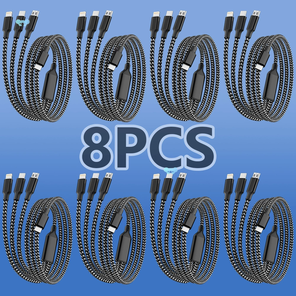 Набор 8 шт. 3-в-1 кабель для быстрой зарядки: Type-C, USB и Micro USB