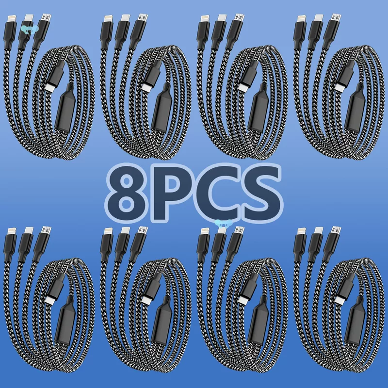 Набор 8 шт. 3-в-1 кабель для быстрой зарядки: Type-C, USB и Micro USB