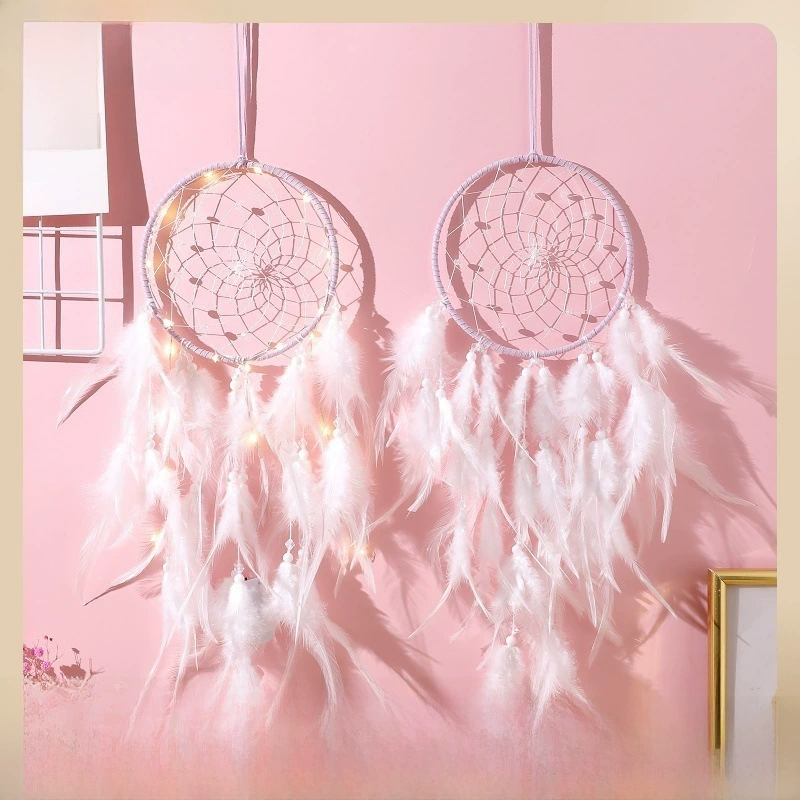 Сетчатая ловушка для снов индейская подвеска для спальни, оберег-феник Boho ветерок с опцией LED-лампы