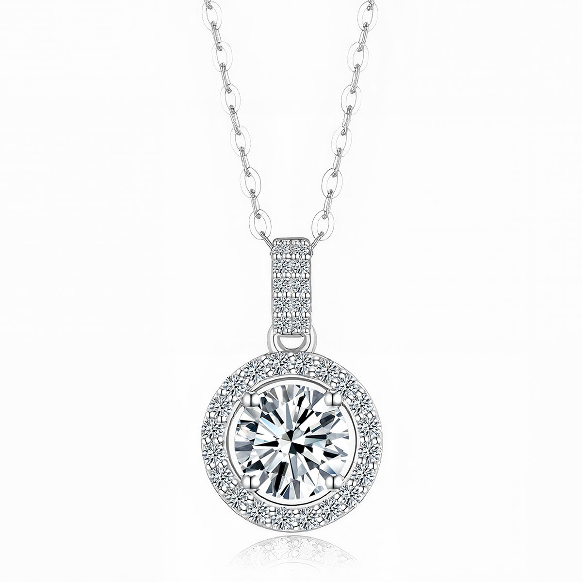 18K Gold Diamond Necklace for Women with Round Pendant in Rose Gold and White Gold, 1 Carat IGI Lab-Grown Diamond