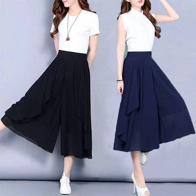 Chiffon Breathable Wide Leg Pants Women's Summer Cropped Pants 2024 New High Waist Large Size Pants Women's Loose Casual Pants Skirts