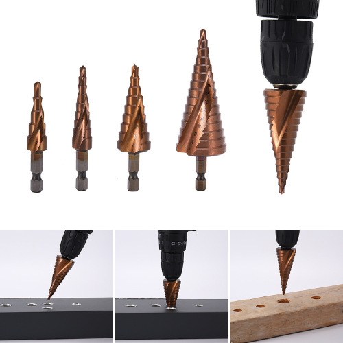 Foreign trade wholesale cross-border M35 cobalt-containing pagoda drill, stainless steel drilling bit, high-speed steel double spiral step drill