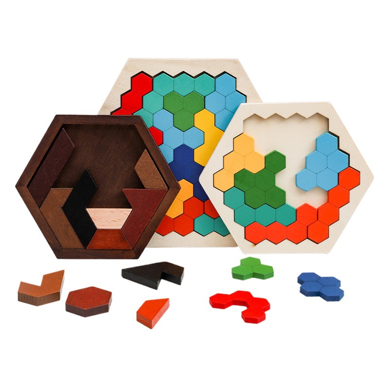 Rompecabezas de educación temprana para niños de madera entrenamiento de pensamiento lógico panal rompecabezas hexagonal diversión variedad rompecabezas juguete