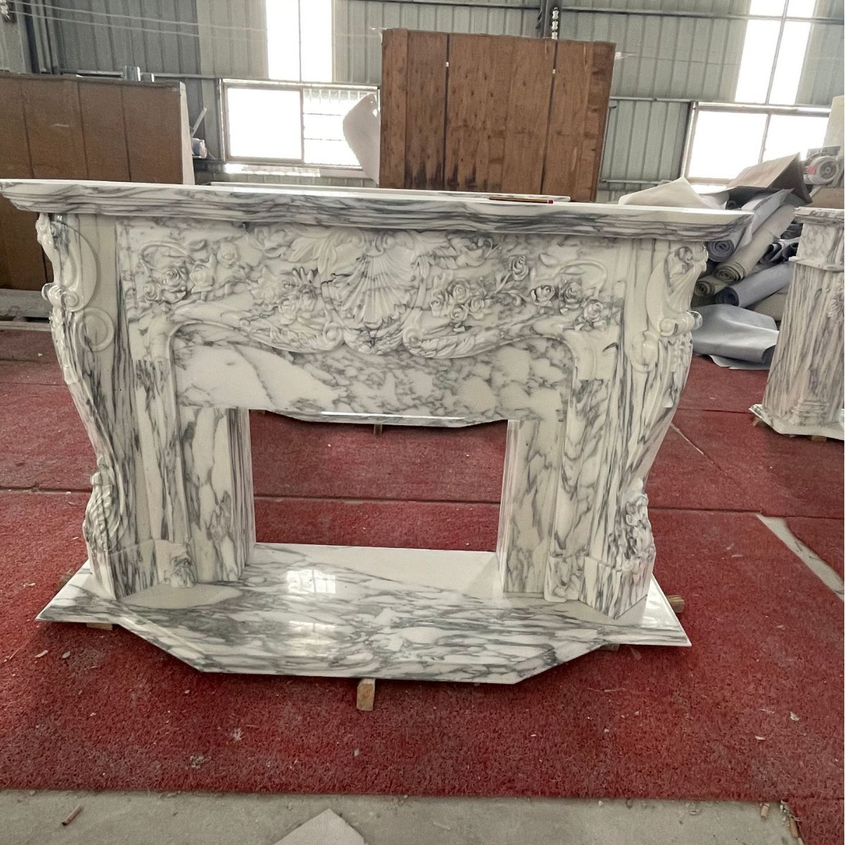 天然大理石米白洞简约壁炉别墅酒店大平层客厅取暖石材装饰