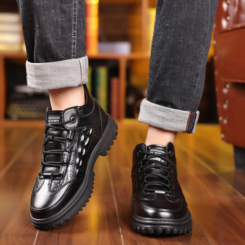 Cotton shoes men's winter thickened velvet business casual dad shoes genuine leather non-slip middle-aged and elderly warm woolen shoes