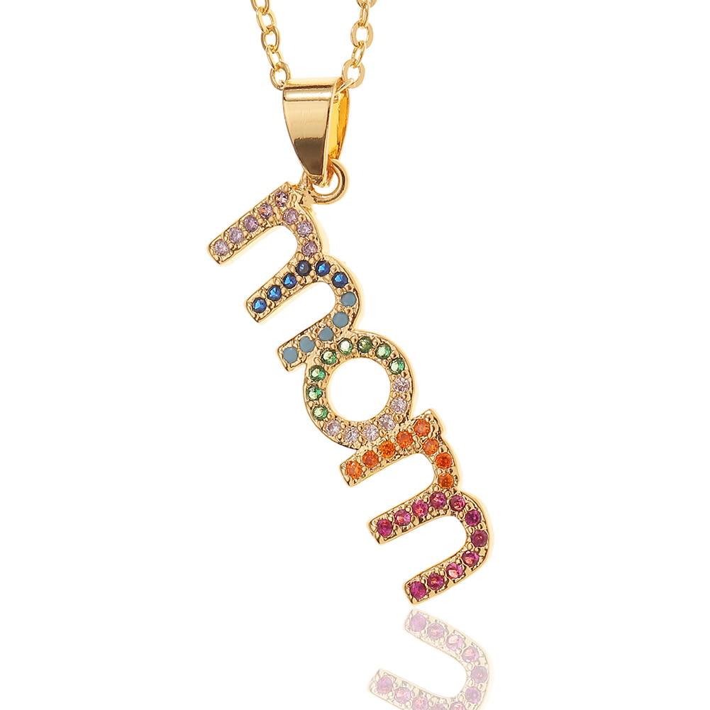 new simple copper inlaid zircon letter MOM pendant motheru0027s day necklace