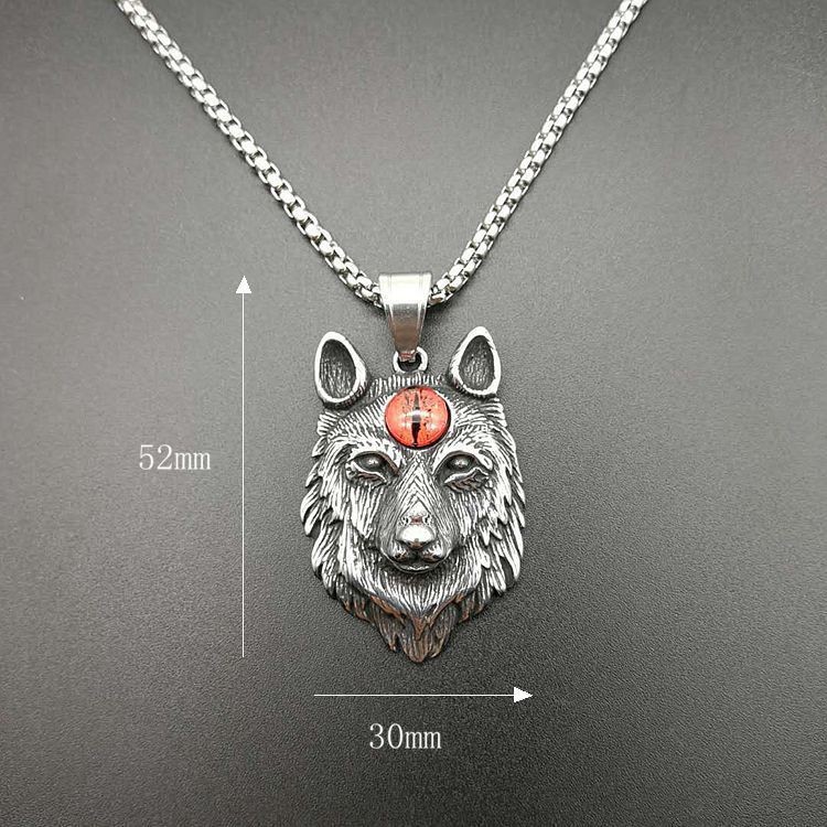 Personalised Viking Wolf Head Pendant Necklace In Titanium Steel_voghion.com