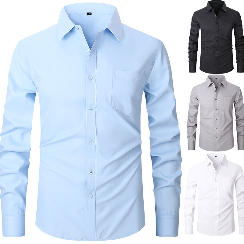 New Cross-Border Men's Long-Sleeve Shirt, Casual Plus-Size Shirt, Solid Color Pocket Men's Shirt, Business Commuter Wear New Cross-Border Men's Long-Sleeve Shirt, Casual Plus-Size Shirt, Solid Color Pocket Men's Shirt, Business Commuter Wear