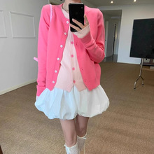 2025春季日系甜美风针织开衫女糖果色假两件软糯毛衣外套显瘦上衣