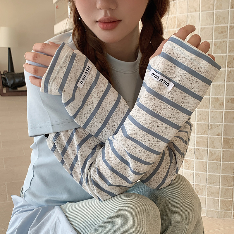 Anti-ultraviolet Outdoor Leisure Travel and Play Personality All-match Striped Sleeve Lace Cuff Sunshade Sun Protection Ice Sleeve