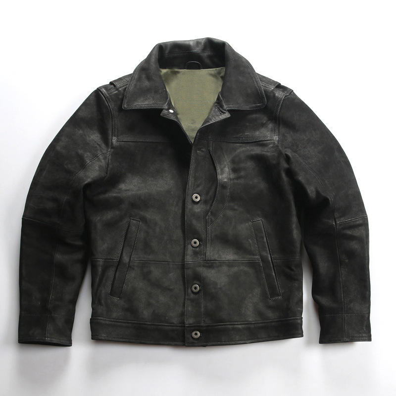 Suede Nubuck Pakistani Oiled Goat Leather Jacket for Men with Turn-Down Collar, Casual Moon Pocket, Matte Genuine Leather Cowhide