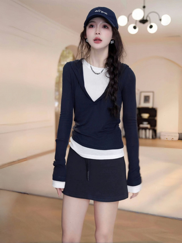 开春穿搭一整套女2025春夏爆款运动休闲假两件连帽T恤卫裙两件套|undefined