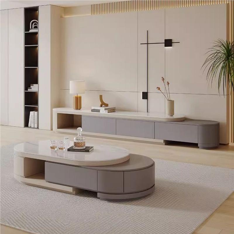 Tabla de té de roca de lujo ligera combinación de gabinete de televisión moderno y simple sala de estar tipo hogar pequeño gabinete de piso telescópico