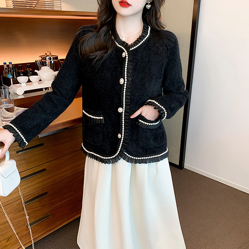 Chaqueta francesa de viento fragante para mujeres otoño y invierno 2024 nueva moda de punto cardigan de agua chaqueta de abrigo