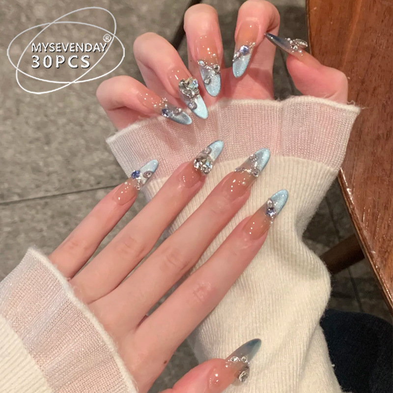 Xiaohongshu's Popular Wearable Nails with a High-End Feel, Cat-Eye Rhinestones, Women's Handmade Nail Art, Long Pure Desire Fake Nails Xiaohongshu's Popular Wearable Nails with a High-End Feel, Cat-Eye Rhinestones, Women's Handmade Nail Art, Long Pure Desire Fake Nails