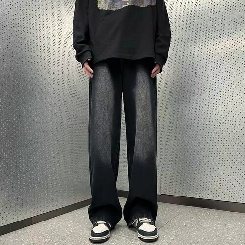 Vintage American Street High-Waisted Straight Leg Loose Fit Men's Spring and Autumn Washed Casual Trousers