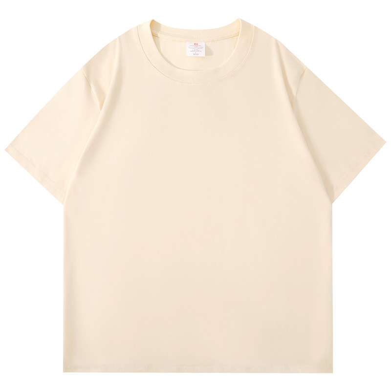 2025 新しい夏の純粋な綿半袖 Tシャツ男性と女性のトップスカップル同じスタイルのトレンディなインヘビーソリッドカラーボトリングシャツ|undefined