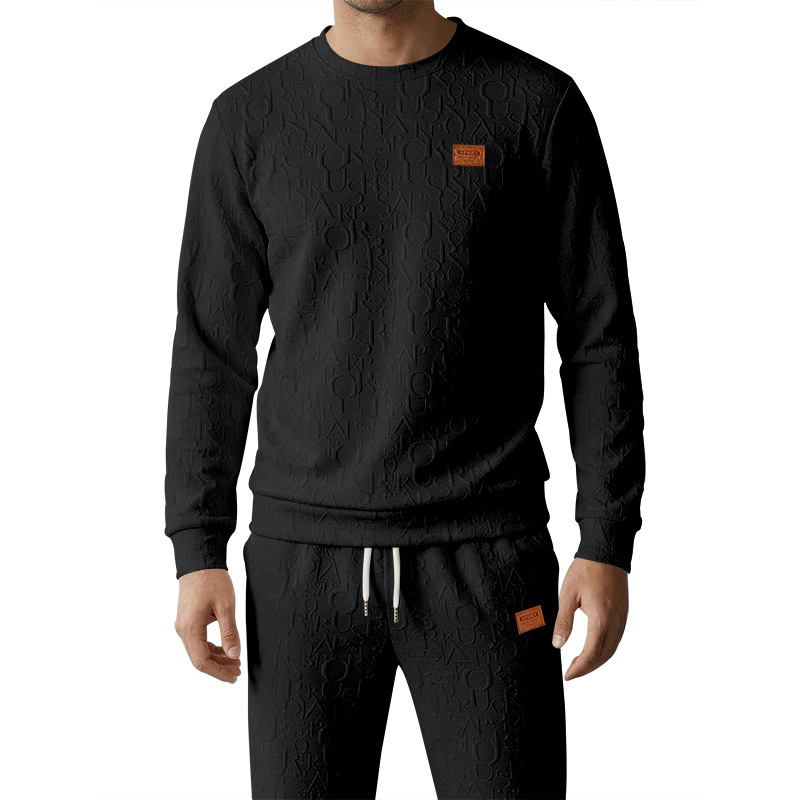 Men's Heavyweight Texture Letter Print Hoodie And Sweatpants Set, High Street Casual Loungewear For Street Style_viptrois.com