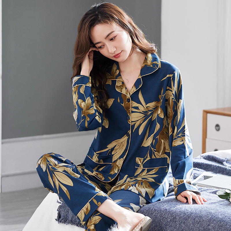 AI FENTENG PAJAMAS 여성용 긴팔 바지 가디건 순면 봄과 가을 면화 캐주얼 홈 의류 세트 가을과 겨울