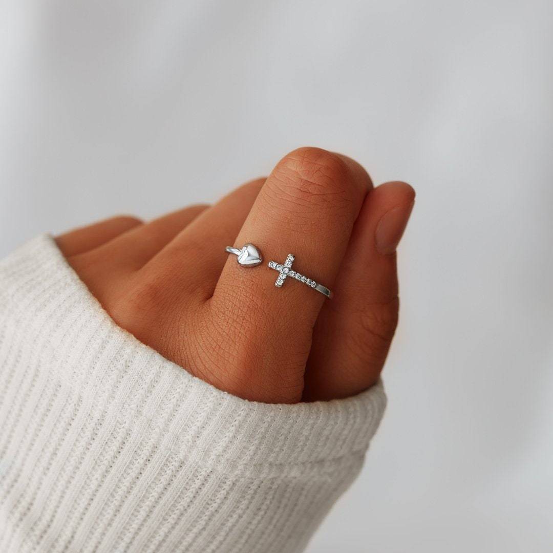 2g Weight Open Rings Classification Adjustable Ring Size 925 Sterling Heart Shape Open Rings 925 Sterling Silver Rings