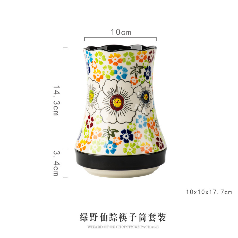 手描きの箸立て、家庭用セラミック排水箸立て、箸かご、キッチン箸立て、ナイフとフォークの収納ボックス、箸かご卸売|undefined