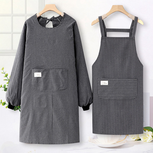 New Internet-famous pure cotton long-sleeved apron, Korean-style women's household kitchen and catering-specific workwear, coverall with waist tie.