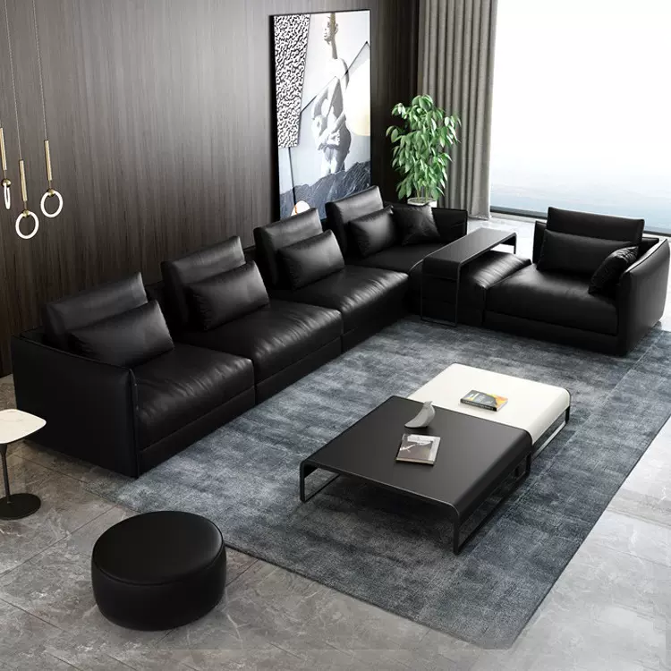 意式极简网红客厅直排沙发大小户型转角茅台真皮羽绒设计师沙发