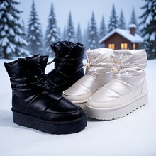 冬季新款保暖抽带高帮成人雪地靴时尚厚底一脚蹬大人棉鞋跨境批发