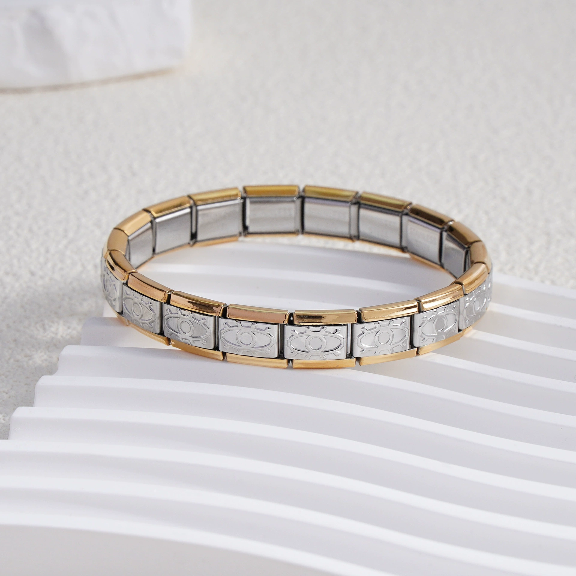 stainless steel bracelet, removable elastic link watch strap, italian european style, assorted charms
