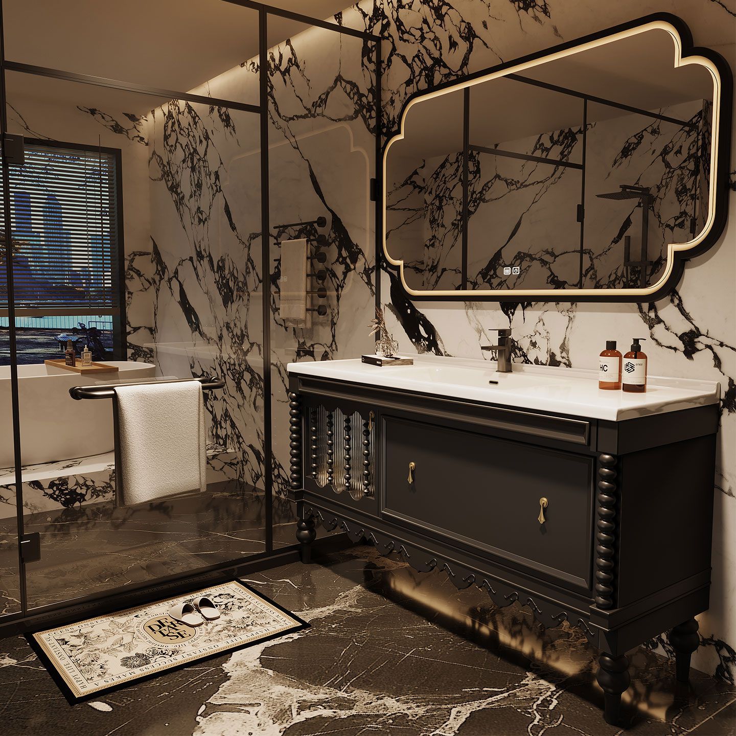 Французский средневековый стиль, шкаф для ванной комнаты, шкаф для умывальника, комбинированная ванная комната, туалет, керамический встроенный умывальник, новый стиль 2025 года