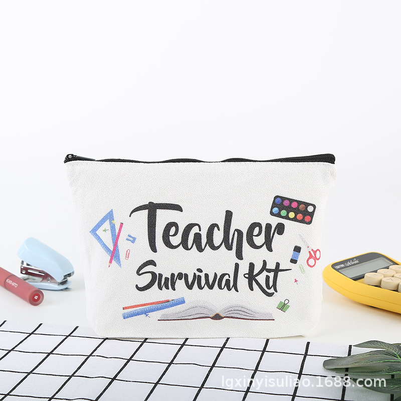 跨境亚马逊空白印刷拉链学生文具袋帆布笔袋零钱收纳袋化妆手拿包