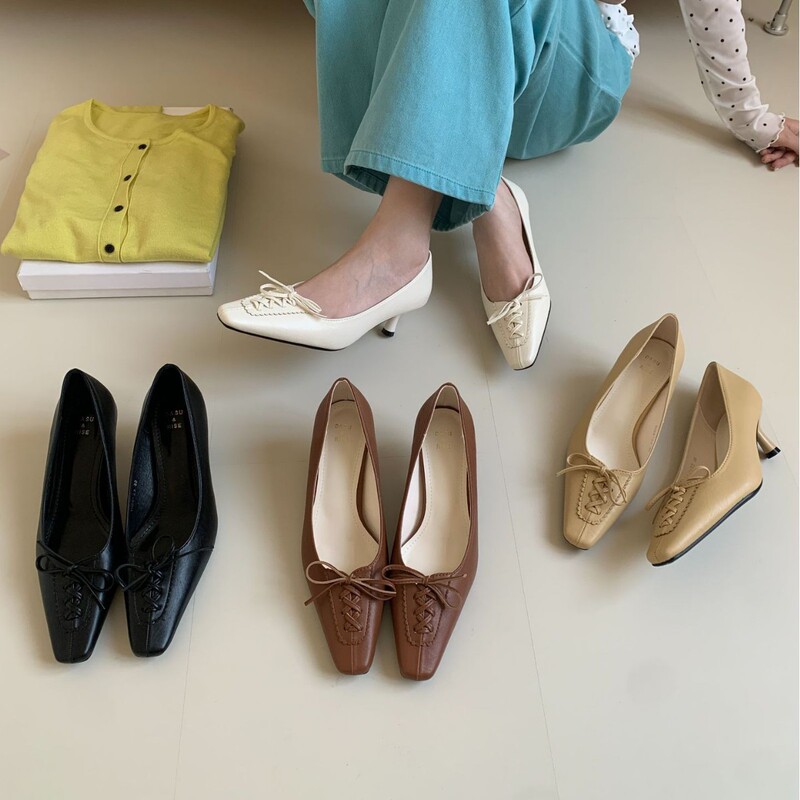 Tax Not Included 2026 Spring French-Style Square-Toe Low-Heeled Shoes with Straps, Sexy Shallow-Cut Stiletto Heels