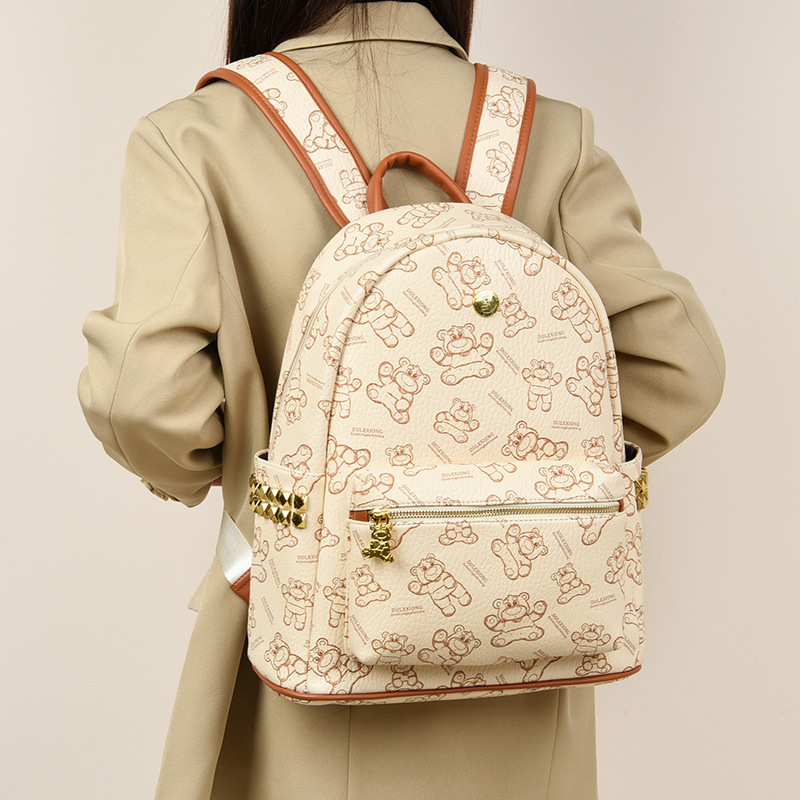 2025 nueva impresión de comercio exterior bolsas de mujer moda coreana de gran capacidad mochila de mujer caricatura lindo oso mochila