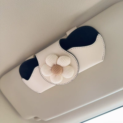 Car Glasses Clip/Bill Clip – Glasses Case, Sun Visor, Sunglasses - off-white-glasses-case-and-leather-case-off-white-flower