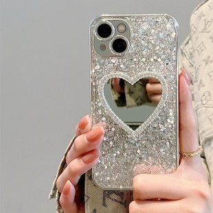 Electroplated Glitter Sequin Makeup Mirror Iphone16Pro Mobile Phone Case 15Promax Apple 14 Glue Protective Case X