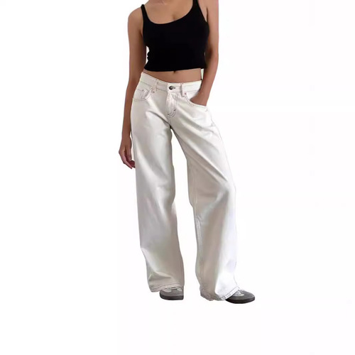American Retro Low-Waist Stretchless Washed Straight Leg Jeans for Women Autumn Street Wide Leg Denim Pants Fresh and Sweet
