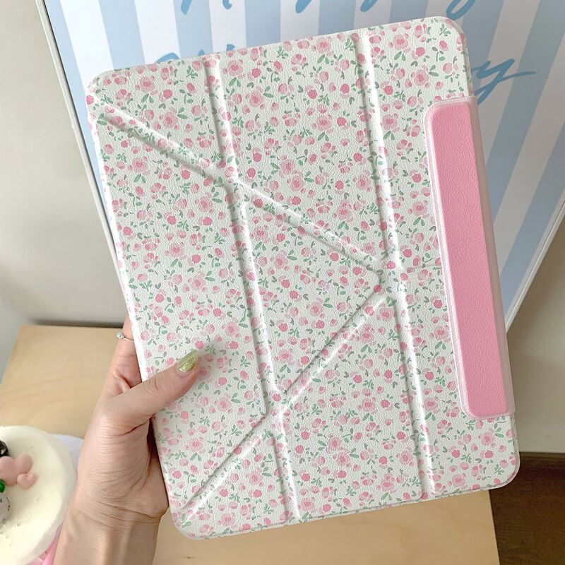 Suitable for iPad13pro11 flat protective sleeve 10.9Air2024 magnetic separation shell 10.2 floral 12.9 pen slot