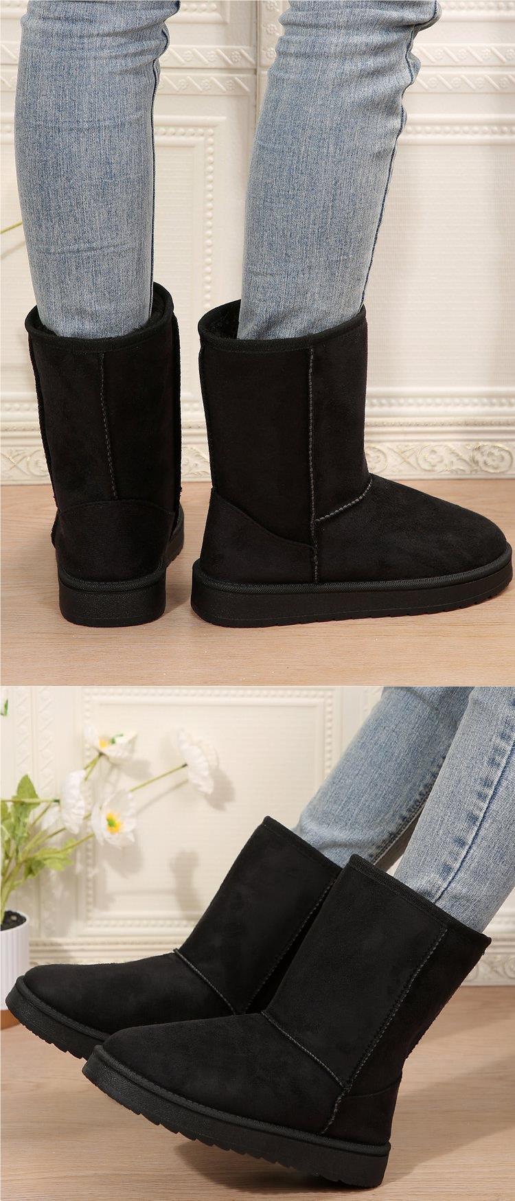 Botas de nieve para mujer, nuevo estilo de otoño e invierno, manga corta de felpa artificial, cabeza redonda, suela plana, parte superior media_voghion.com