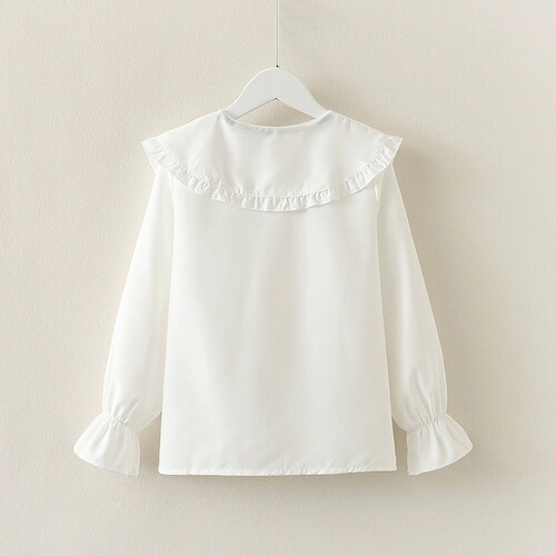 Girls' Spring and Autumn Shirt, New Korean-style Fashionable Long-sleeved White Shirt, Children's Lace Doll-collar Base Top—Trendy