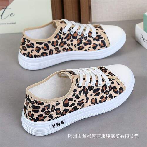 Spring canvas shoes for female students, all-match ulzzang breathable leopard print skate shoes, autumn sneakers, children