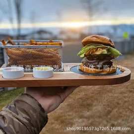 跨境木制薯条汉堡托盘带油炸漏勺陶瓷调味碟芝士盘木制汉堡岩板餐