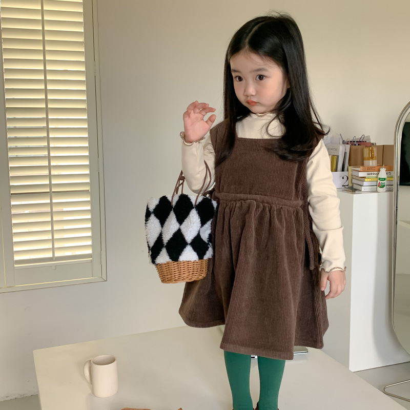 Gonna in velluto a coste autunno nuova edizione coreana con cinturino per bambini Set da due pezzi con fondo casual ampio e versatile per ragazza_voghion.com