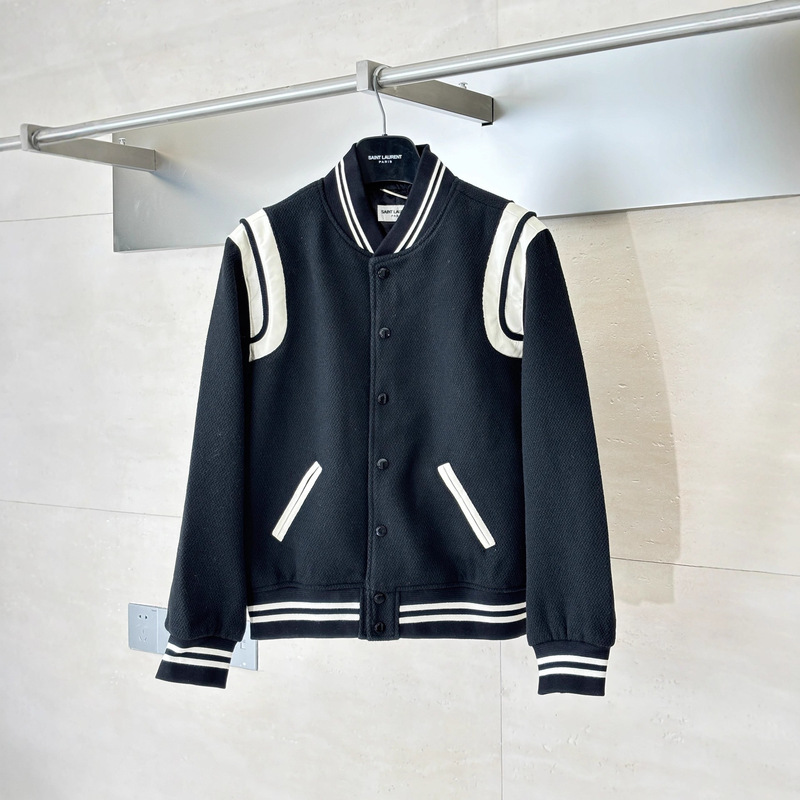 Correct Version Slp Autumn and Winter Classic Woolen Lambskin Black and White Baseball Jacket Jacket for Men and Women, Versatile Jacket Correct Version Slp Autumn and Winter Classic Woolen Lambskin Black and White Baseball Jacket Jacket for Men and Women, Versatile Jacket