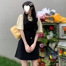 背带裙两件套女2024夏新款小个子黑色连衣裙减龄可爱衬衫裙子套装