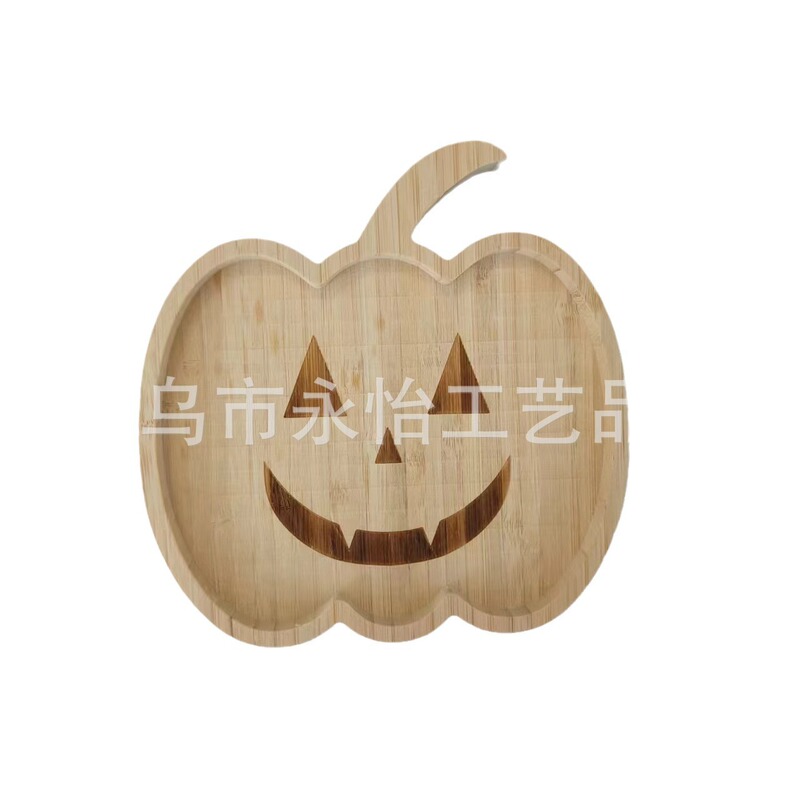 竹製サンタクロース幽霊カボチャトレイクリスマスハロウィーン装飾皿実木熟食木トレイ|undefined