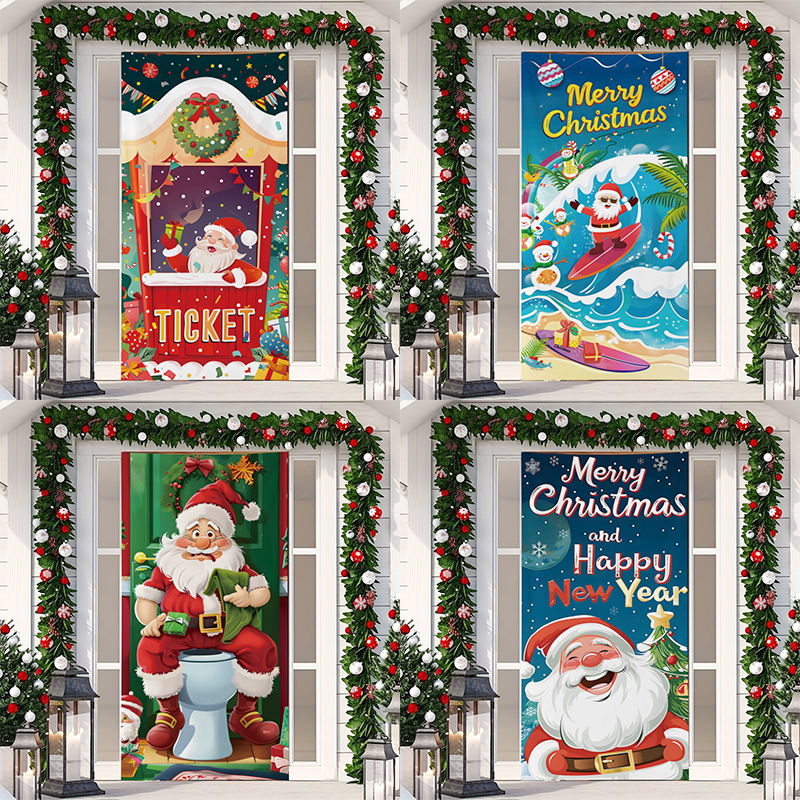 Amazon Cross Border Christmas Door Sticker Santa Claus Door Cover Family Party Holiday Party Decoration Background Cloth Arrangement