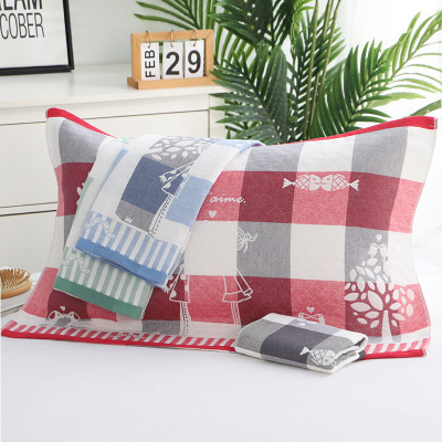 全棉三層紗布枕巾學生宿舍卡通高檔枕巾52*78純棉枕頭巾成人枕巾