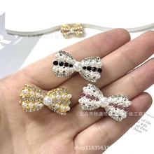 韩国新款时尚设计感水钻蝴蝶结四通直孔珍珠款手机链重工饰品配件