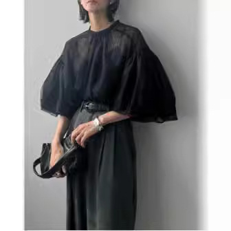 Japanese Style 2024 Summer Mesh Shirt Two-Piece Set for Small People, Sexy Suspenders, Fashionable and Versatile, Detachable for Women